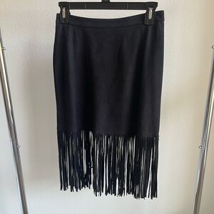 Black Suede Fringe Skirt